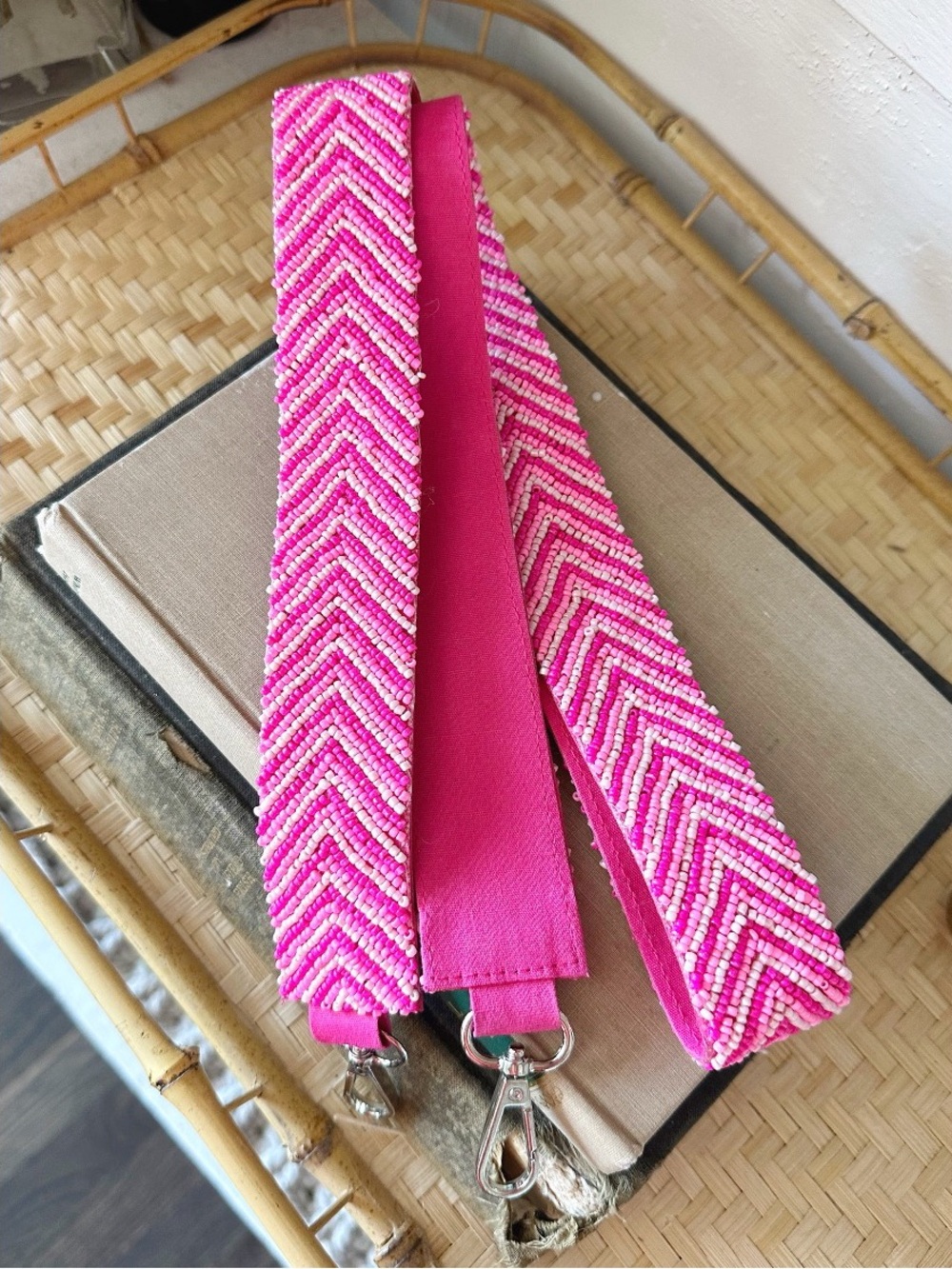 Dark Pink and Light Pink beaded chevron strap for crossbody purse